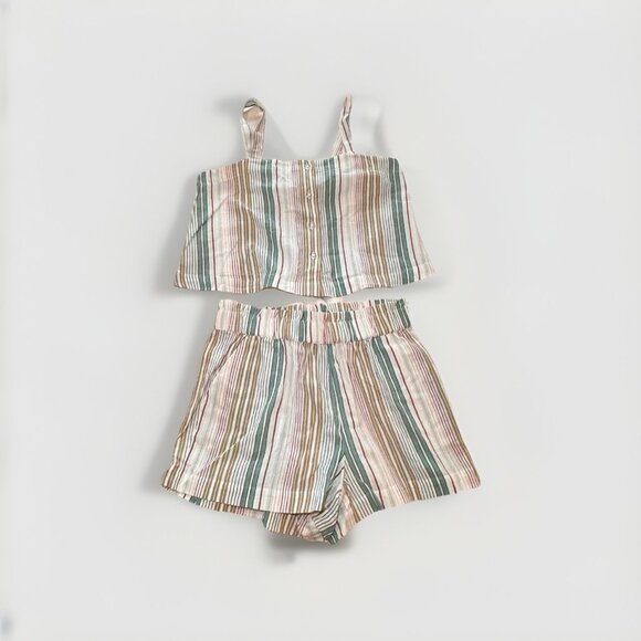 LOFT Tank Top Shorts Set Womens Medium Stripes 100% Cotton Summer - Picture 1 of 8
